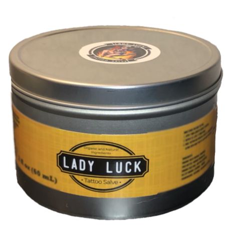 Surly Sam's Lady Luck is premium tattoo care made from natural ingredients to cut inflammation, speed healing, ward off germs and keep your ink fresh! Used before, during and after the tattoo process, Surly Sam’s Lady Luck Tattoo Salve protects your art investment. Used and loved by tattoo artists, doesn't clog needles or remove stencil.